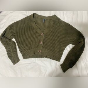Green cropped button up sweater
